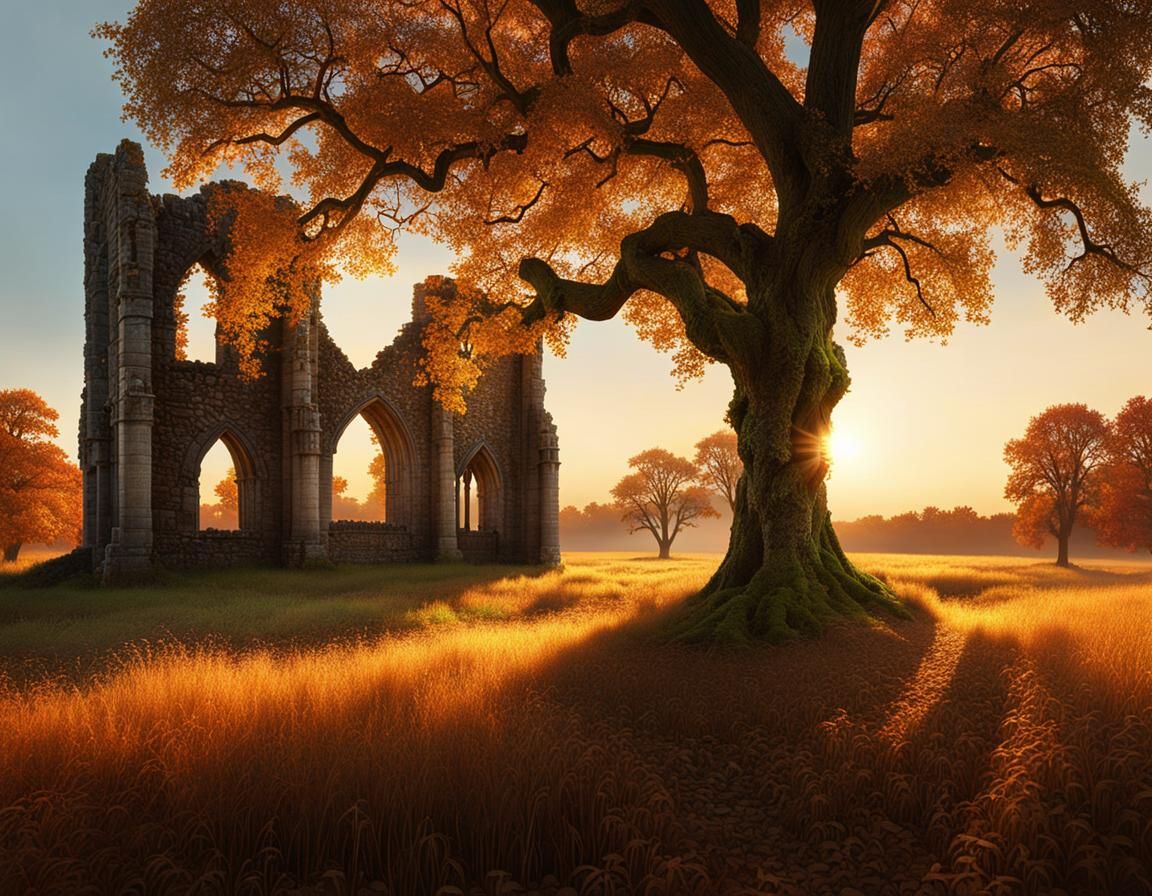 Medieval Abbey Ruins at Magic Hour