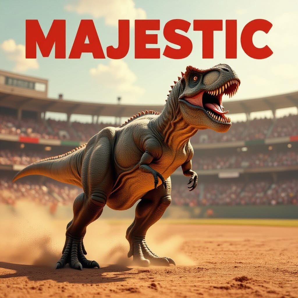 T-Rex Roaring on Vintage Wrestling Poster