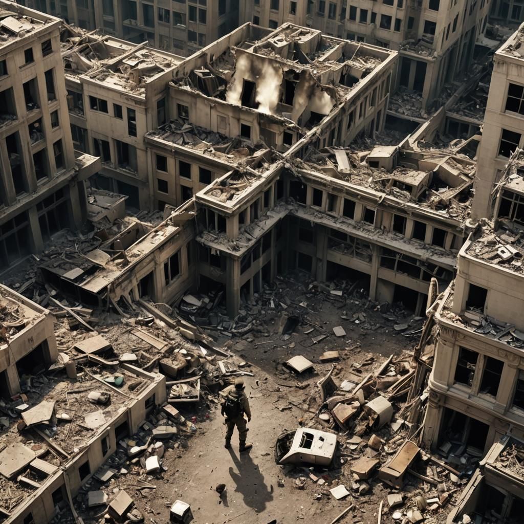 Close-Up of Lone Survivor in Bombed City