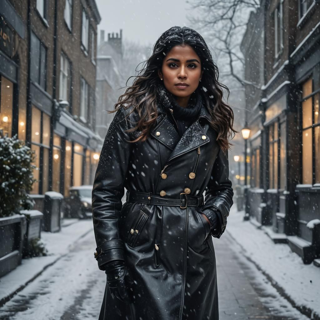 Queen of England in London Snowstorm: Cinematic Portrait