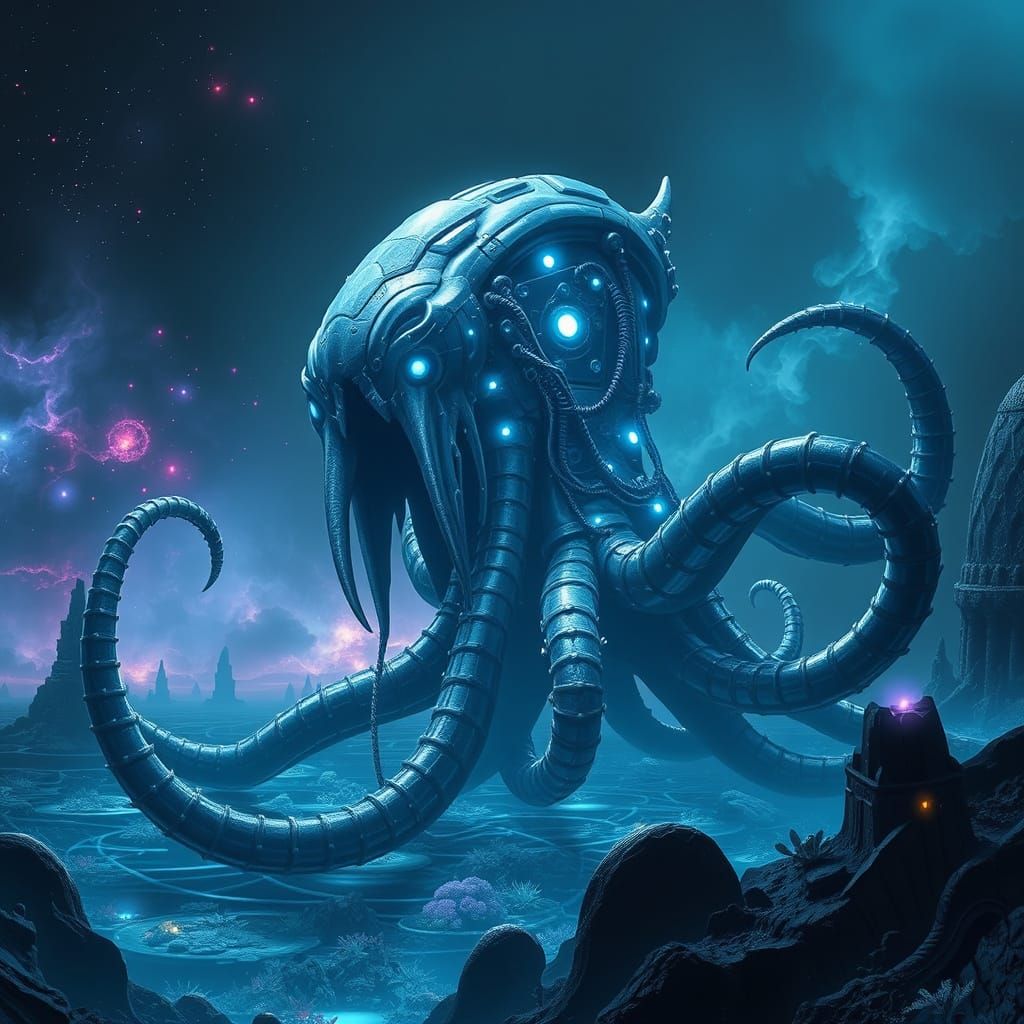 Cybernetic Kraken Emerges from Alien Ocean