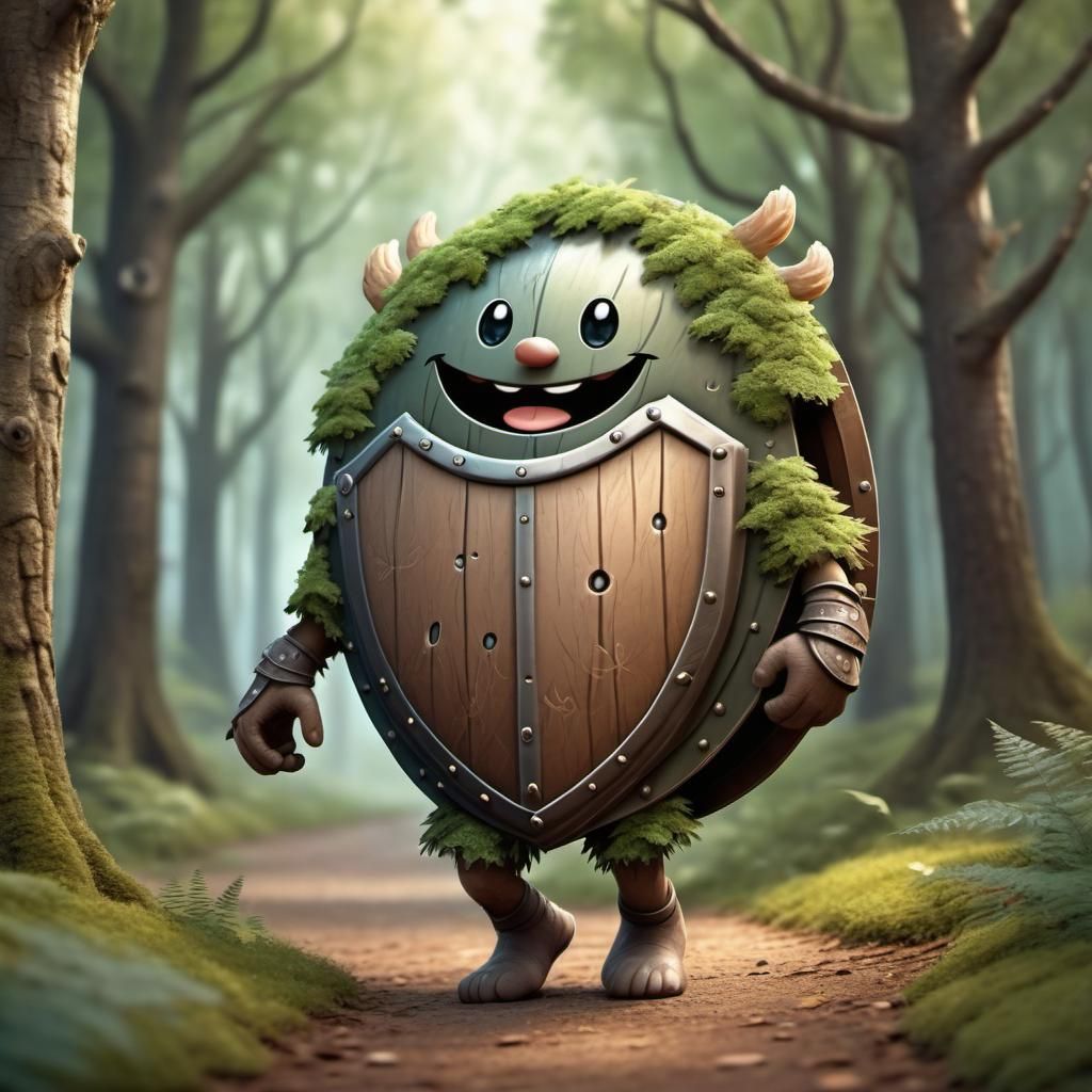Happy Walking Shield in Fantasy Forest