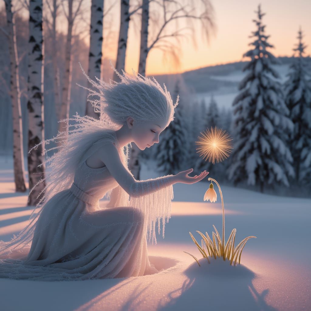 Winter Spirit Grants Magical Wish in Sunlit Forest