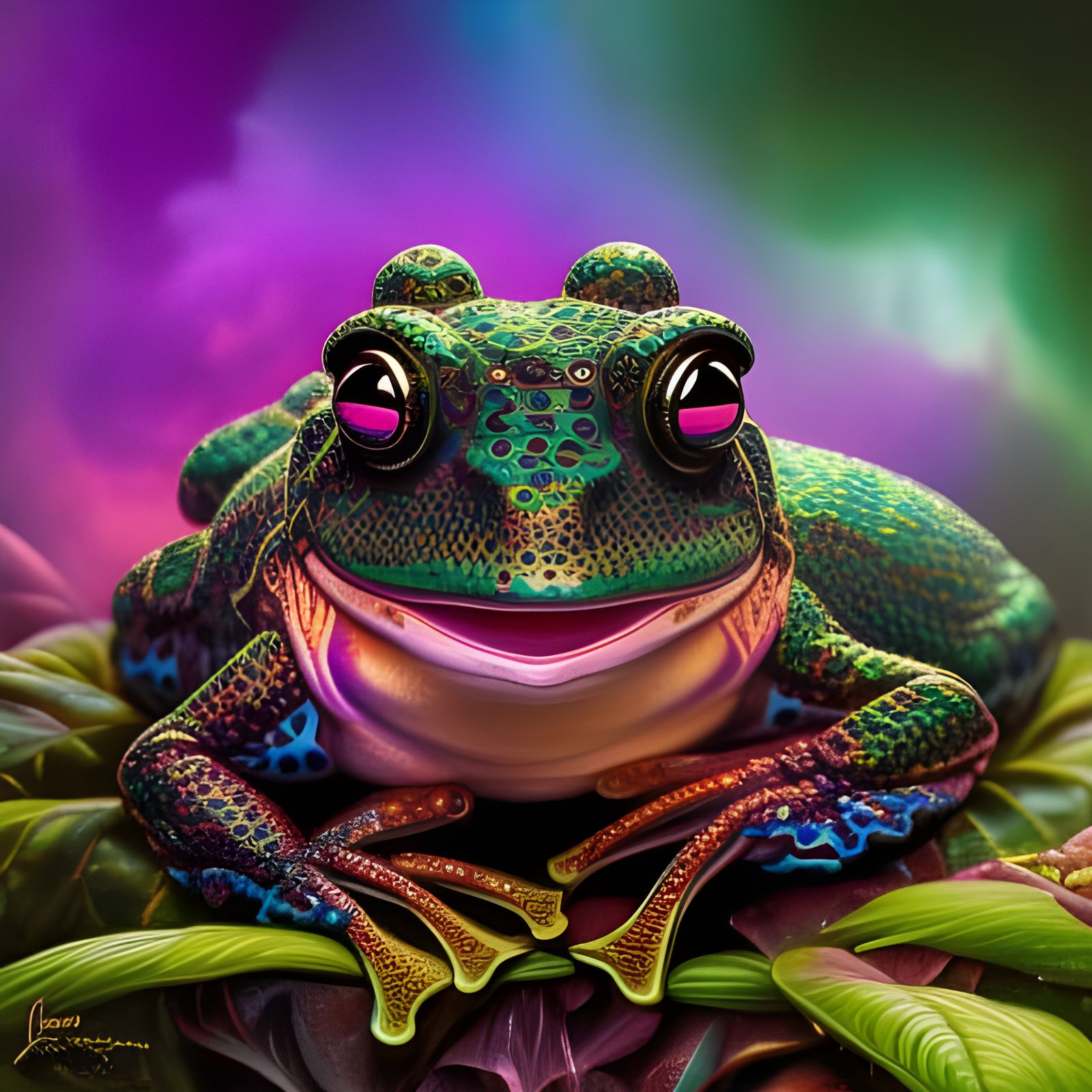 Cyberpunk Frog Portrait with Intricate Details