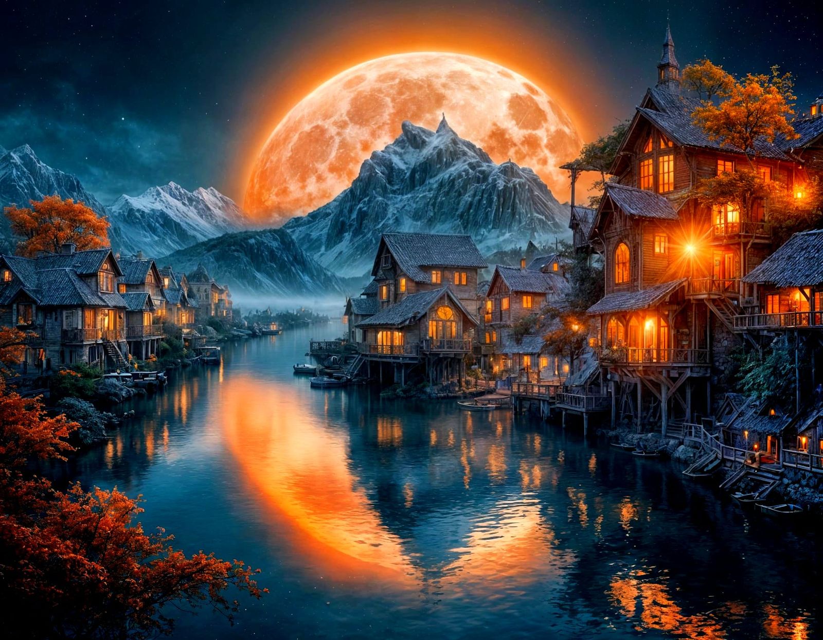 Vaporwave Dreamscape with Huge Silver Moon