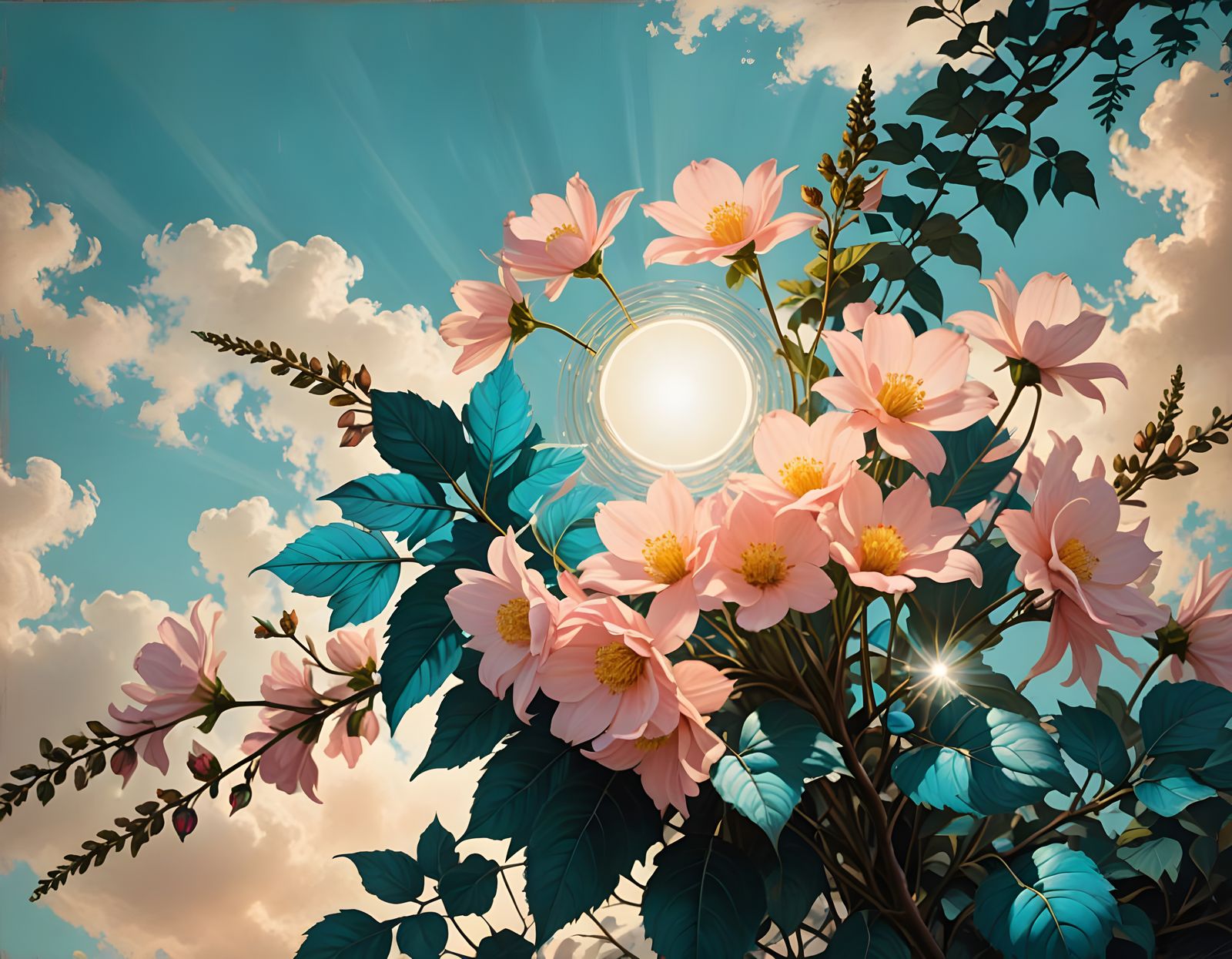 Surreal Flowers in Victorian Style Painting