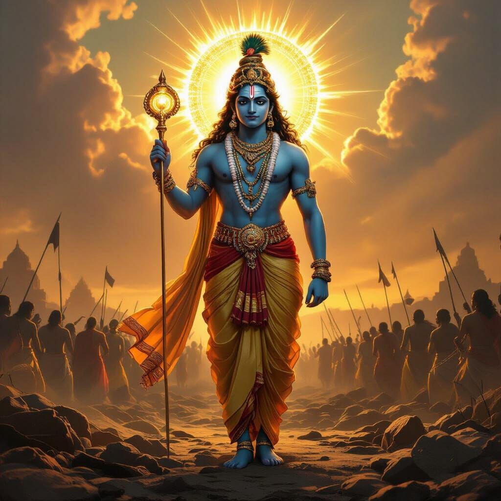 Lord Krishna on Kurukshetra Battlefield with Sudarshan Chakr...