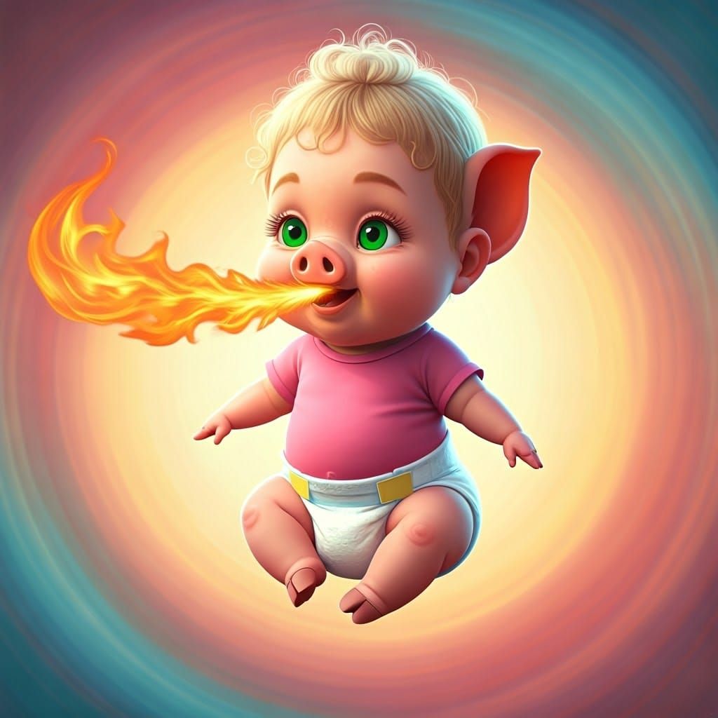Fiery Piglet Girl in Whimsical 3D Style