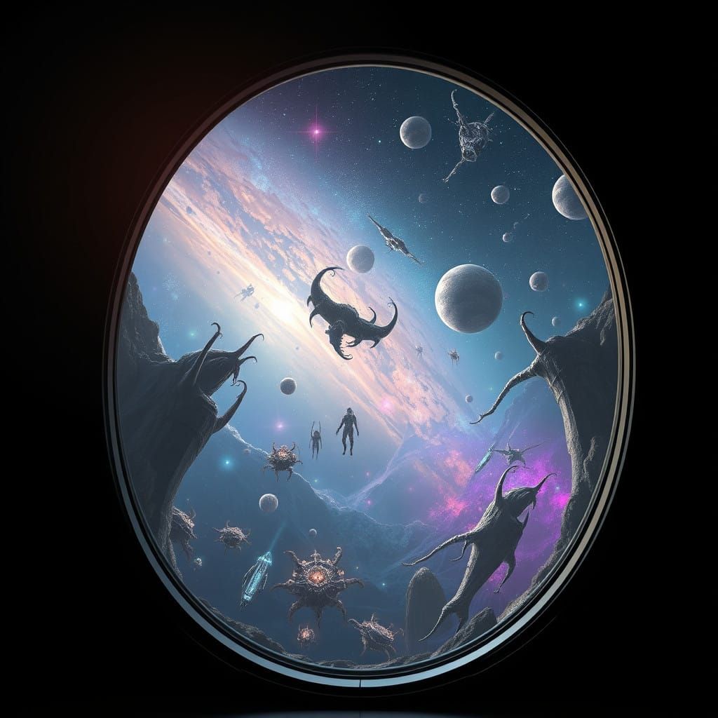 Cosmic Galaxy Panorama in Biomechanical Futurism