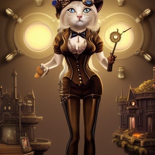 Steampunk Cat-Woman: A Dark Fantasy Portrait