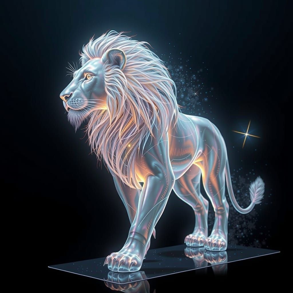 Luminous Holographic Lion in Radiant, Ethereal Glow