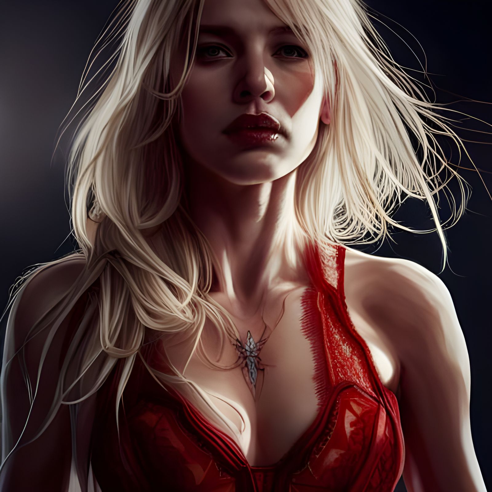 Gorgeous Woman in Red Dress, Detailed Portrait