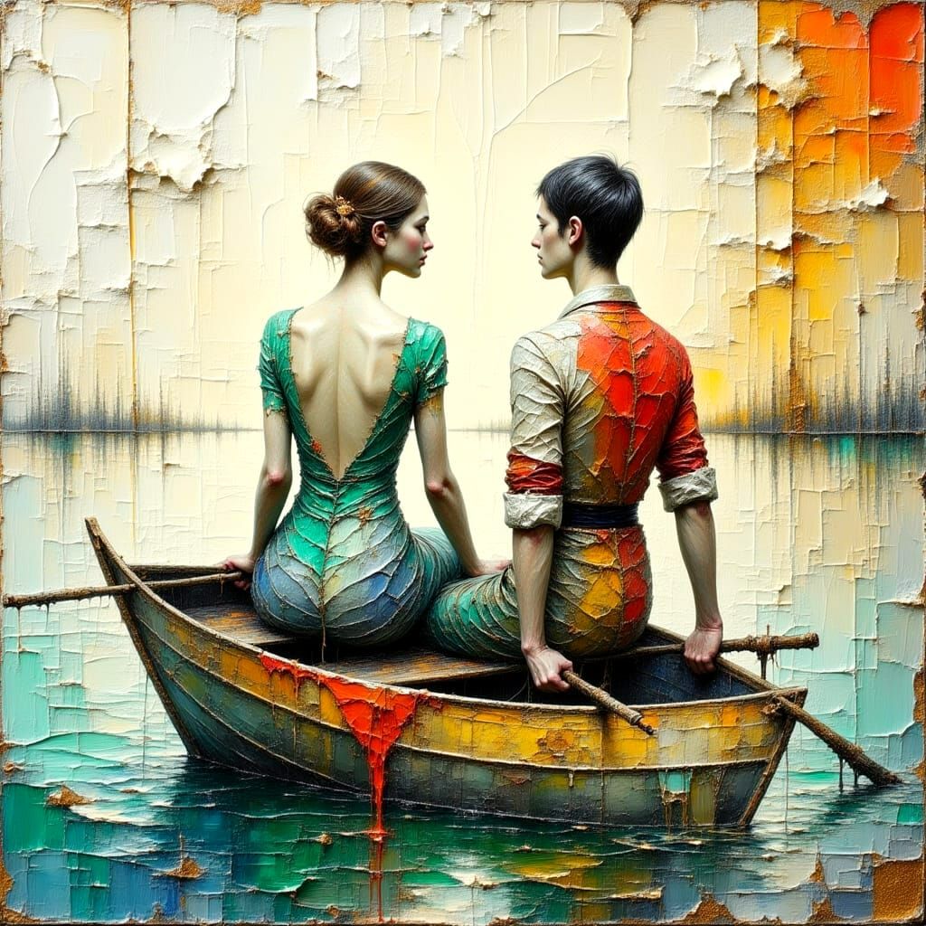 Vibrant Island Seascape with Impasto Oil Painting Texture