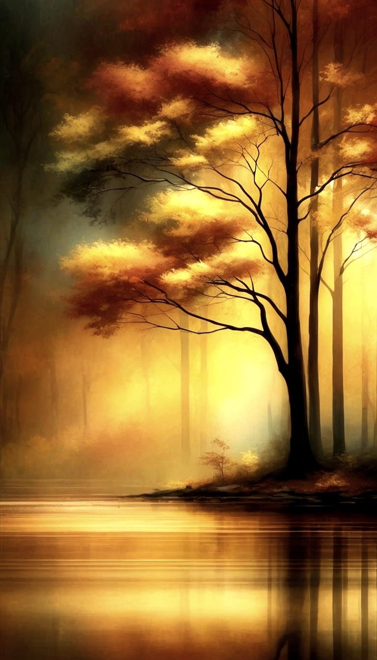 Vibrant Autumn Landscape Reflecting in Calm Lake