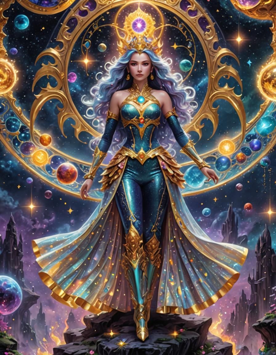 Robot Dragon Girl with Slime Body in Outer Space