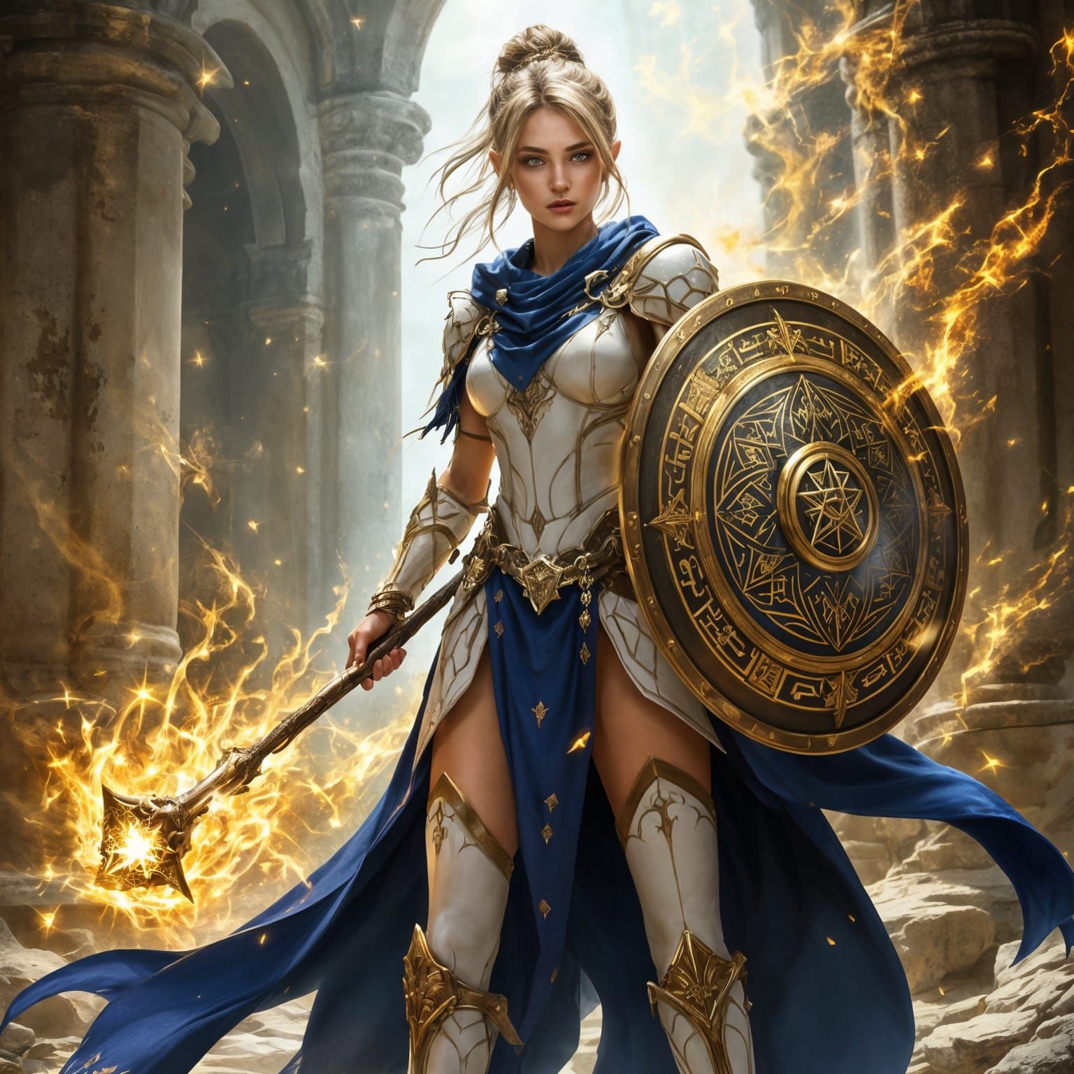 Elven Priestess in Temple Ruins: Fantasy Portrait