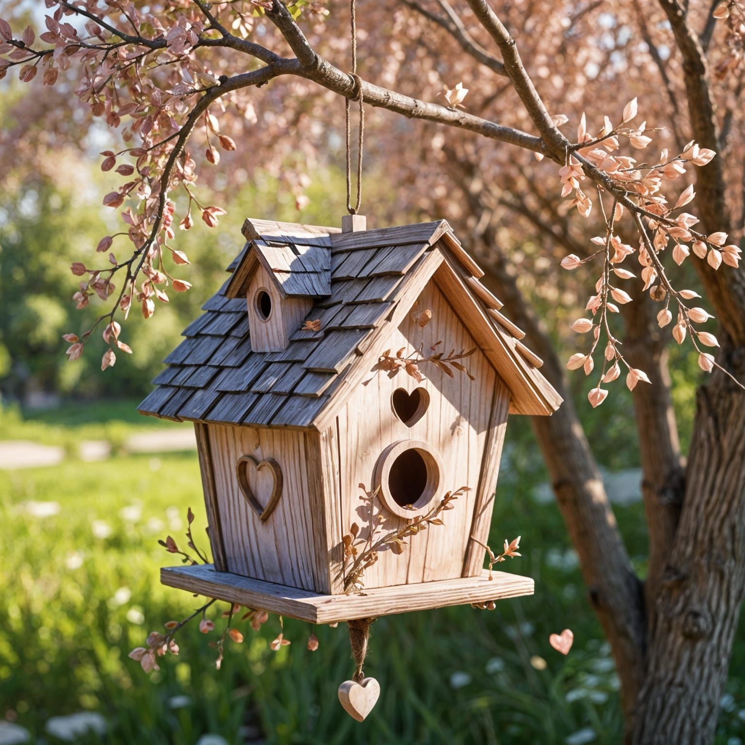 Heart-Shaped Birdhouse Hanging from Willow