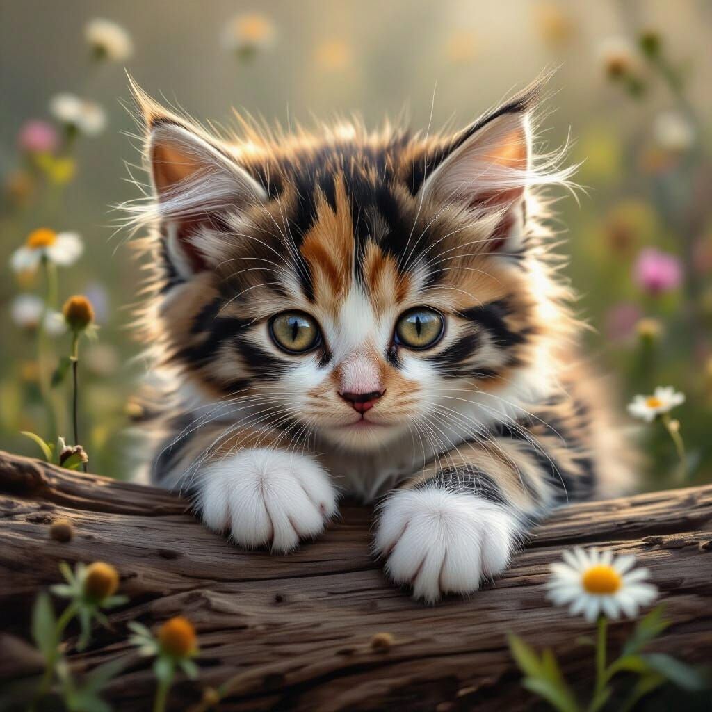 Hyper-Realistic Calico Kitten with Expressive Eyes