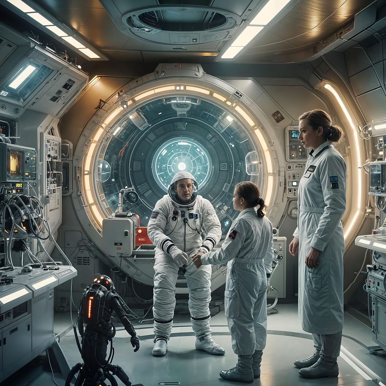 Futuristic Lab Scene with Scientist and Spiders