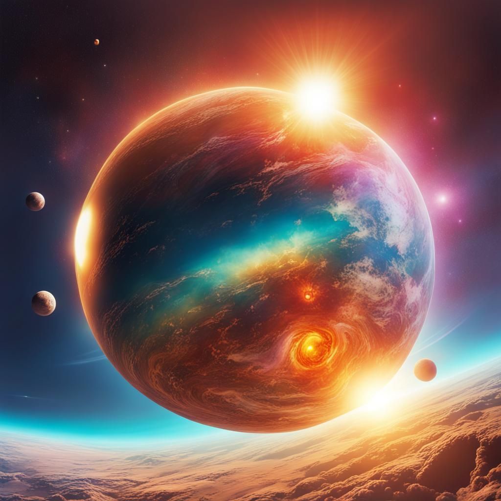 Futuristic Planet Shines in Solar System: Hyperrealistic Spl...