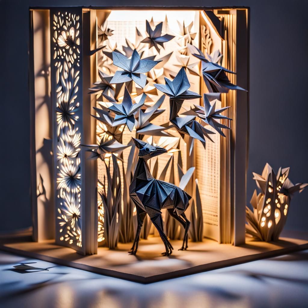 Luminous Origami Diorama: Intricate Paper Art