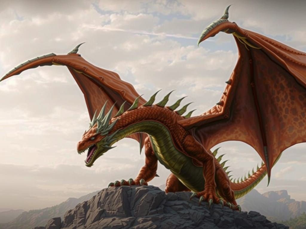 Dragon Roaring on Cliff in Fantasy Realism Style