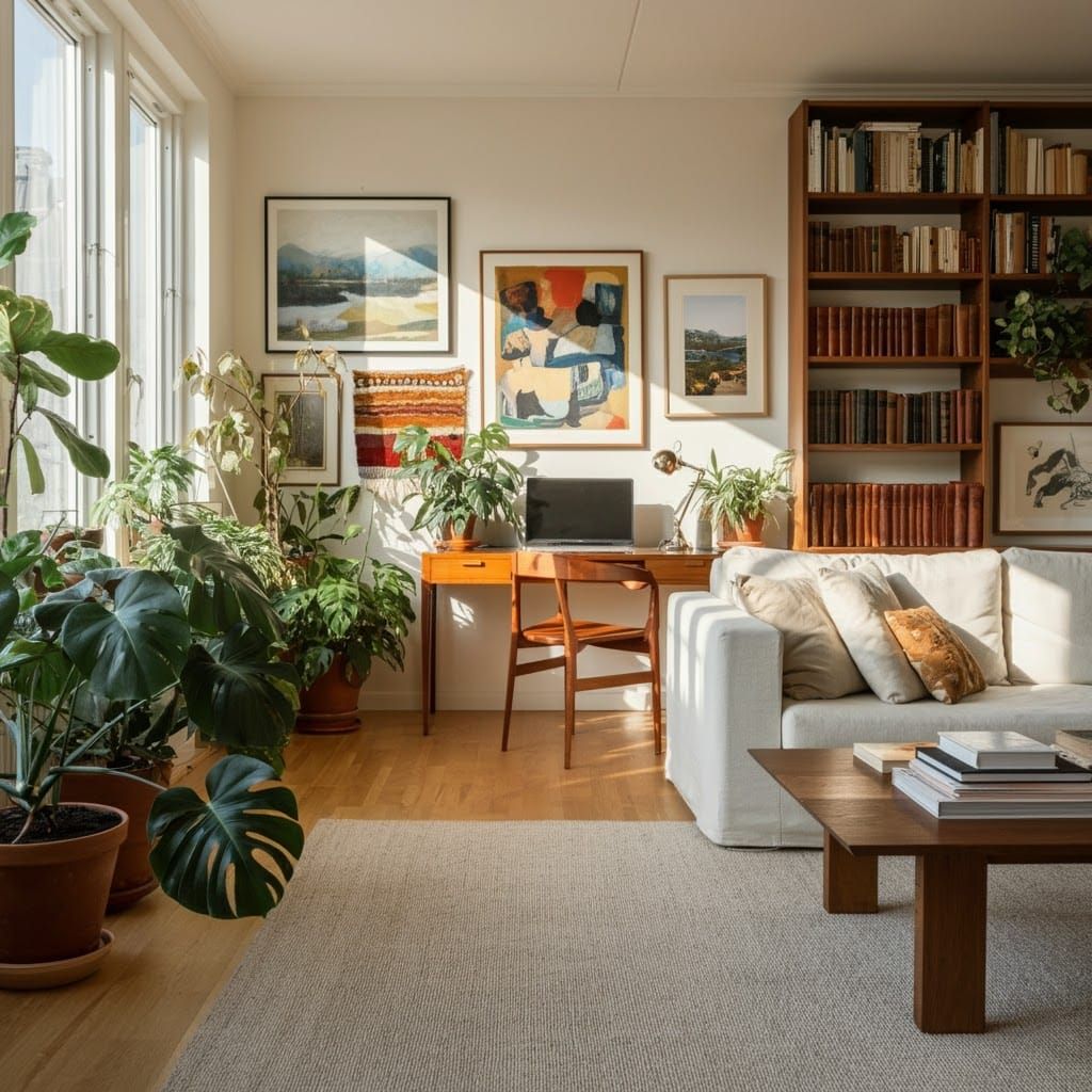 Scandinavian Living Room with Natural Light and Art