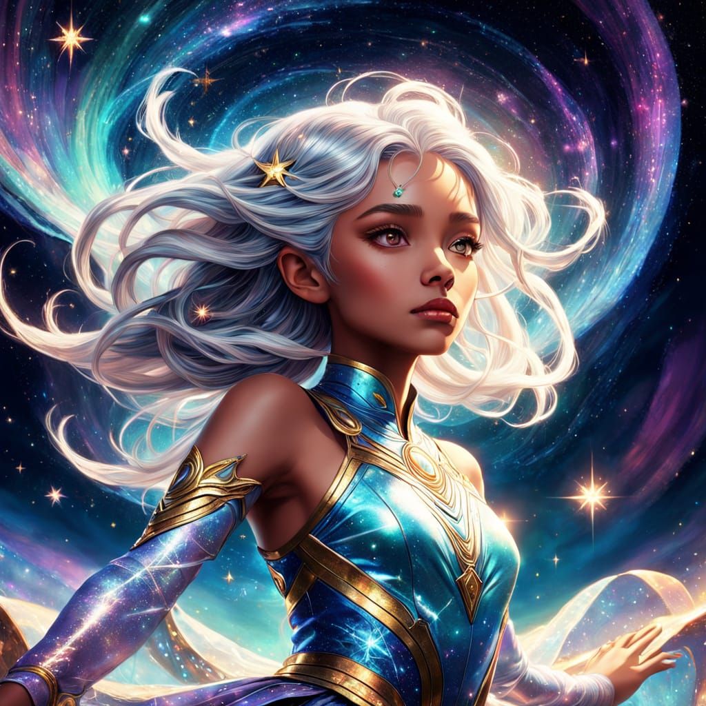 Ethereal Celestial Dancer in Vibrant Sci-Fi Setting