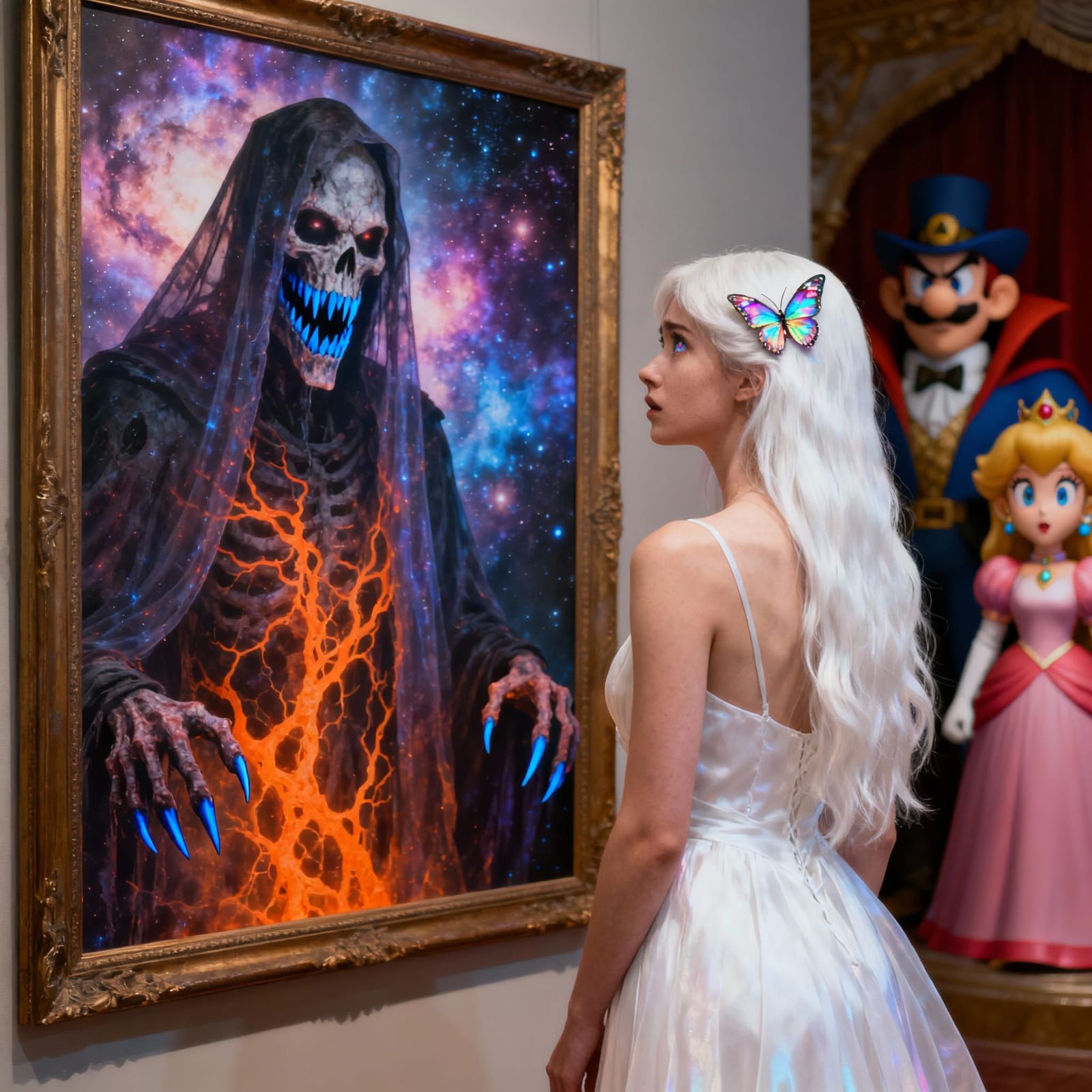 Gorgeous Woman Gazes at Cosmic Grim Reaper, Hyperrealistic S...