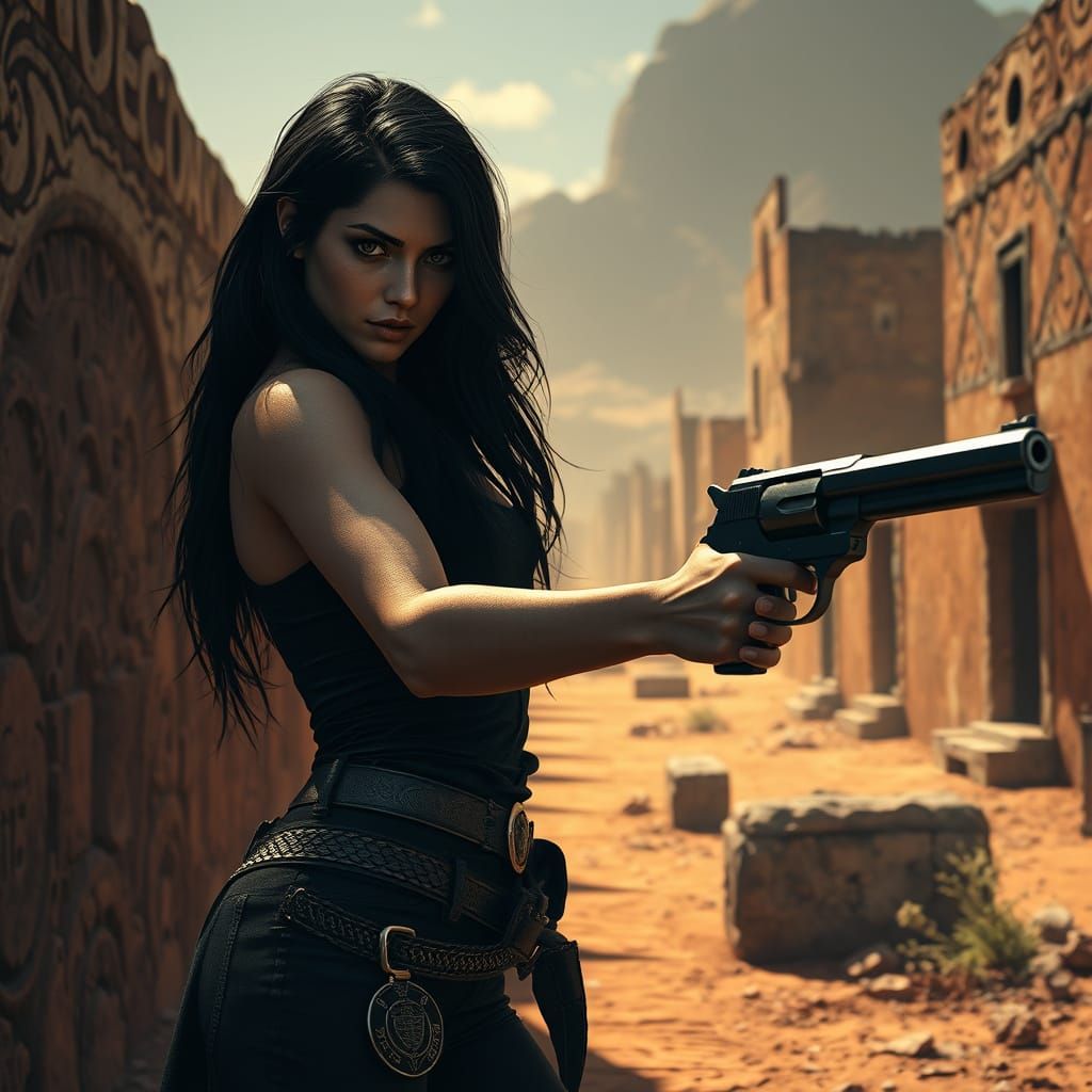 Sexy Gunslinger in a Gritty Mexican Landscape