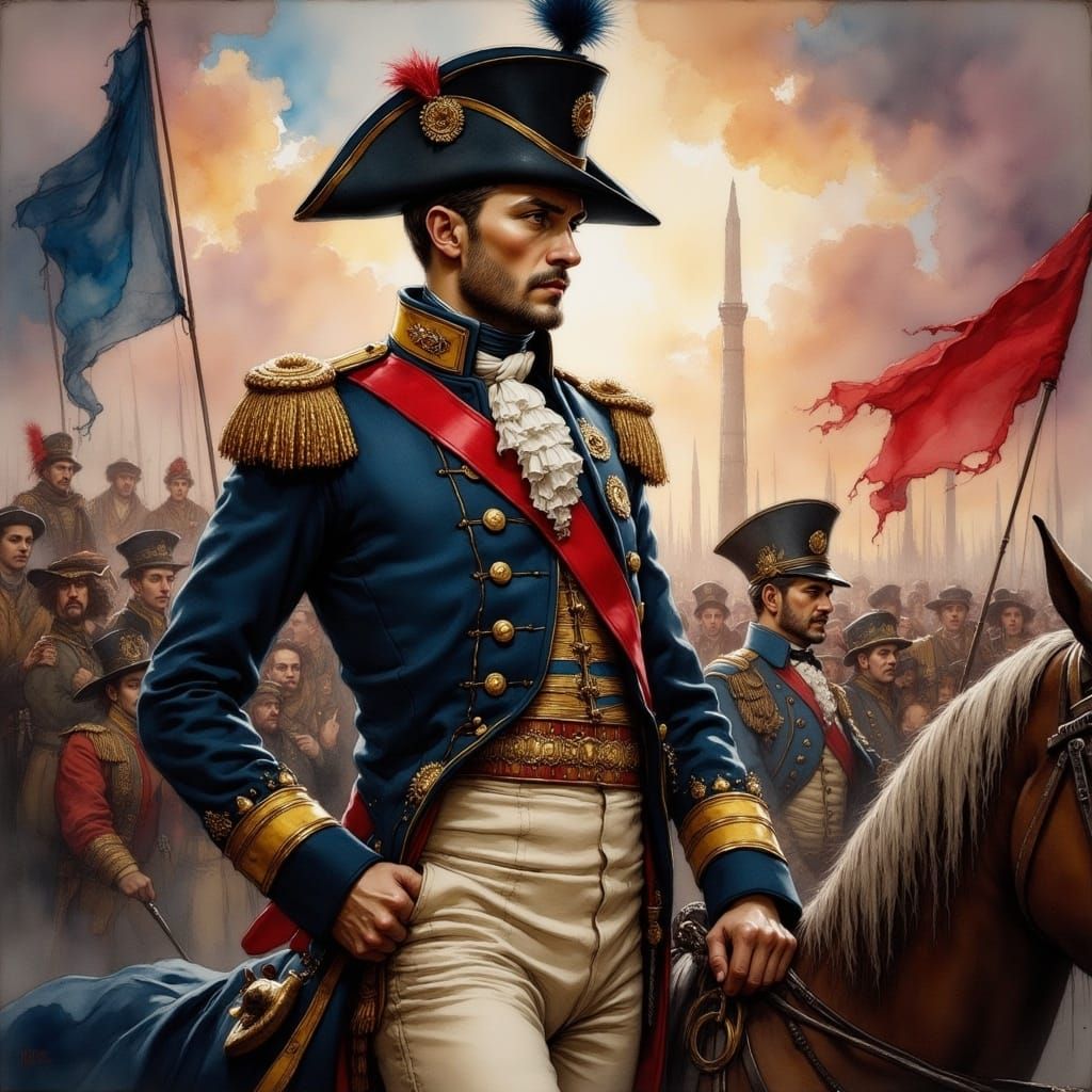 Heroic Illustration of Napoleon Bonaparte in Classic Style