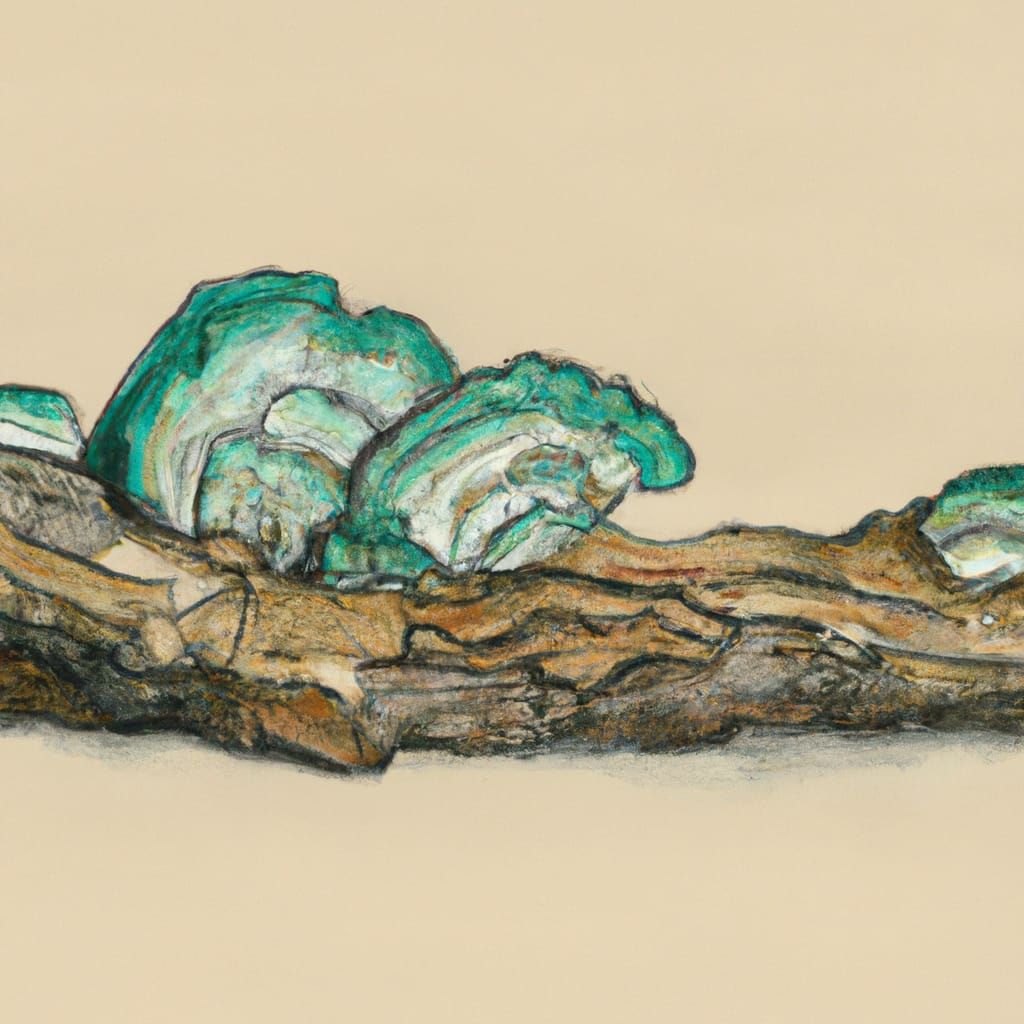 Turquoise Bracket Fungus Watercolor Sketch on Log