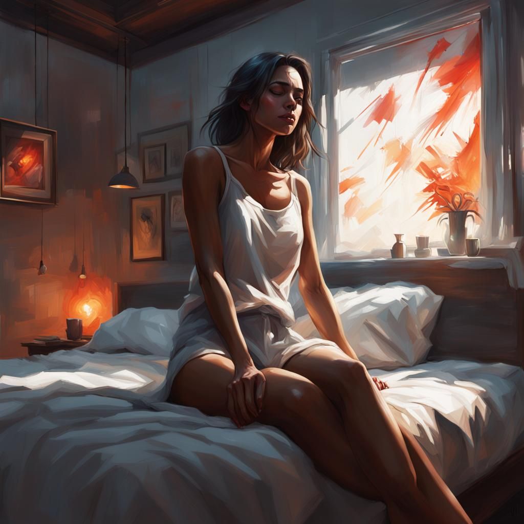 Girl Levitating in Nightgown: Conceptual Art Portrait