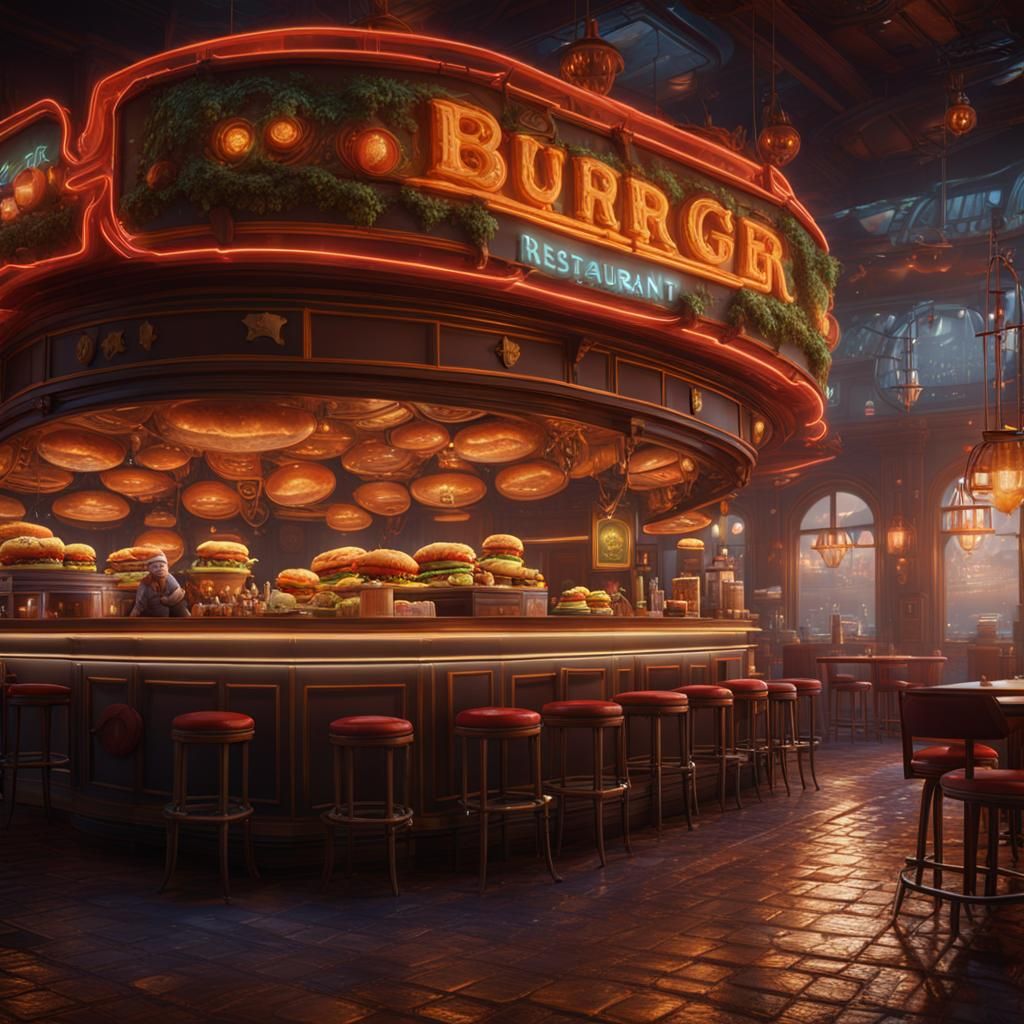 Burger Restaurant Man in Detailed Matte Painting