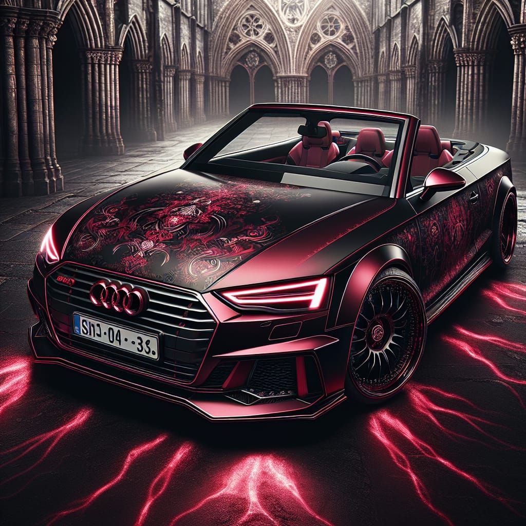 Crimson Audi A4 Convertible with Gothic Architecture