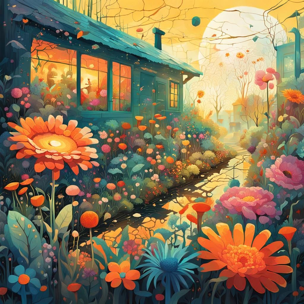 Apocalyptic Flower Garden in Surreal Style