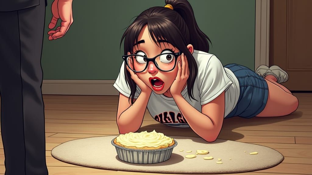 A 20 year old college woman with glasses and a college logo t-shirt