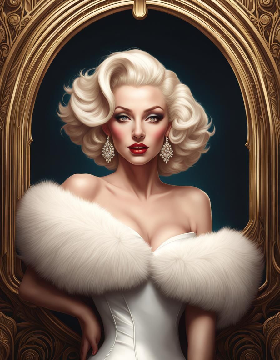 Angora Rabbit as Marilyn Monroe in Art Nouveau Style