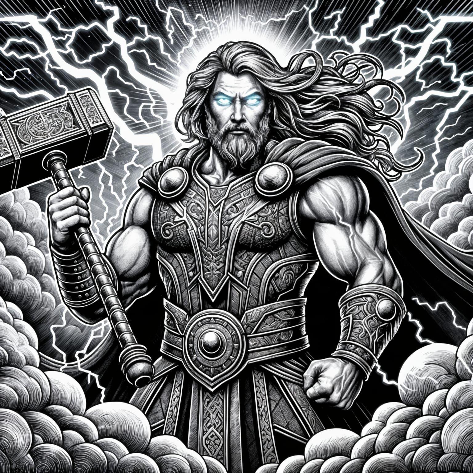 Norse Warrior God in Stormy Combat Attire