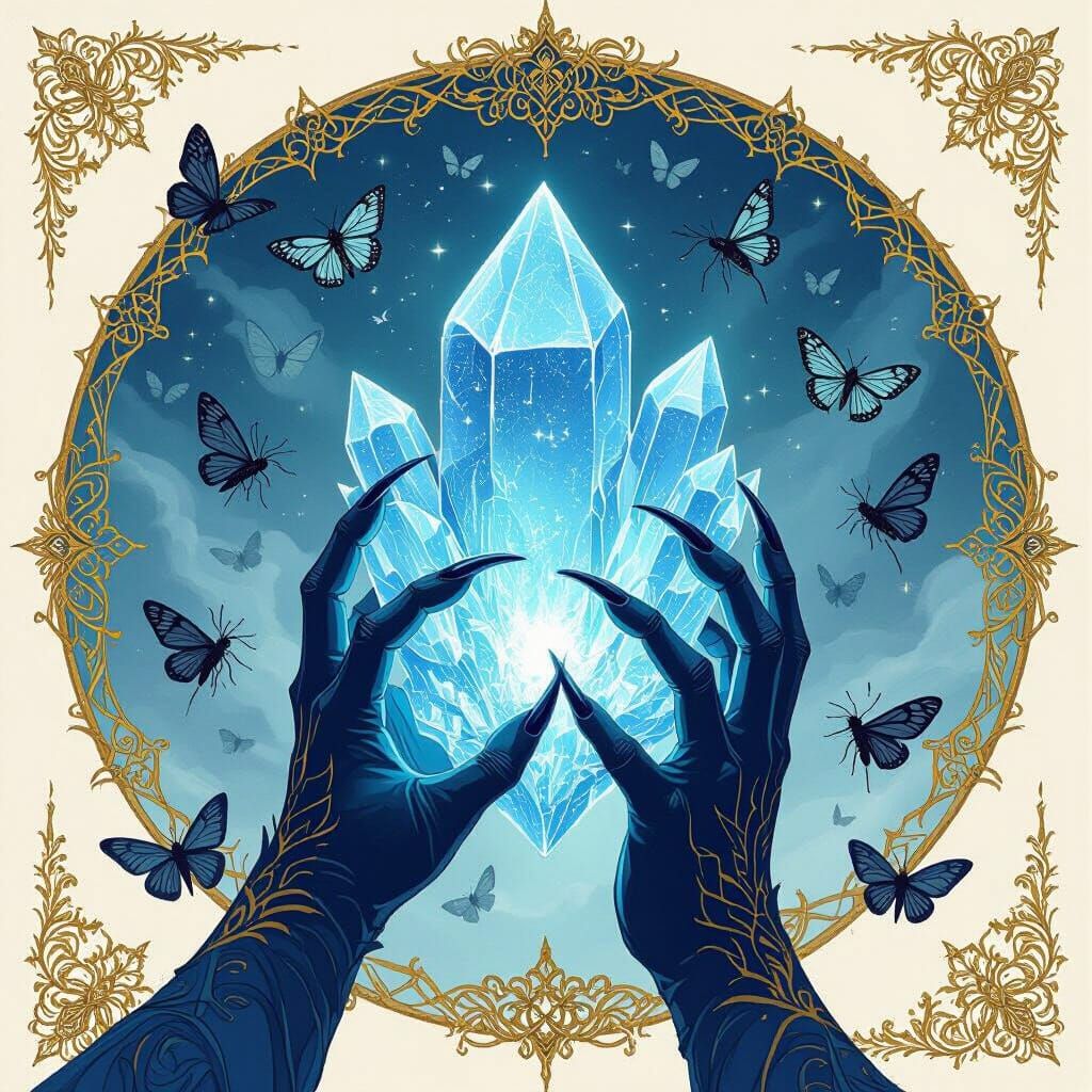 Mystical Blue Crystal Held by Dragon Claws