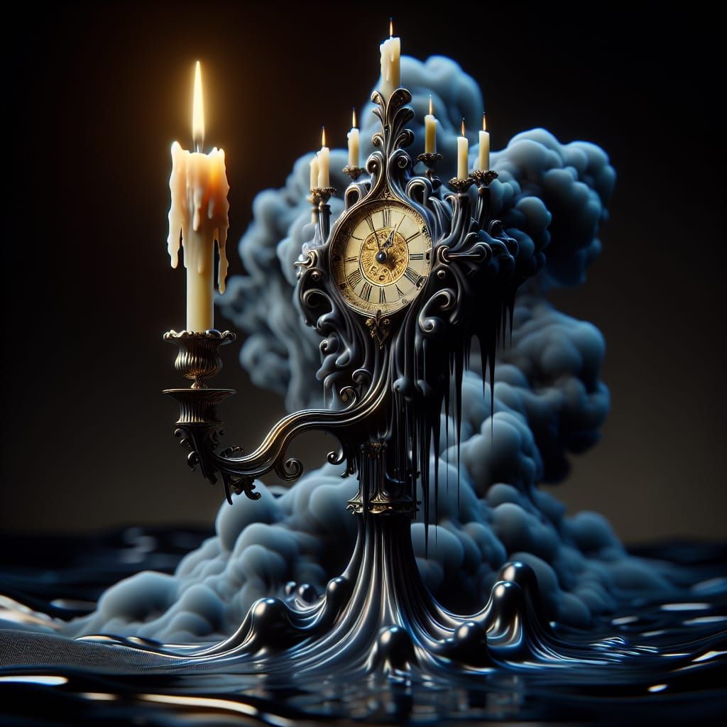 Eerie Fusion of Clock and Candle in Macro