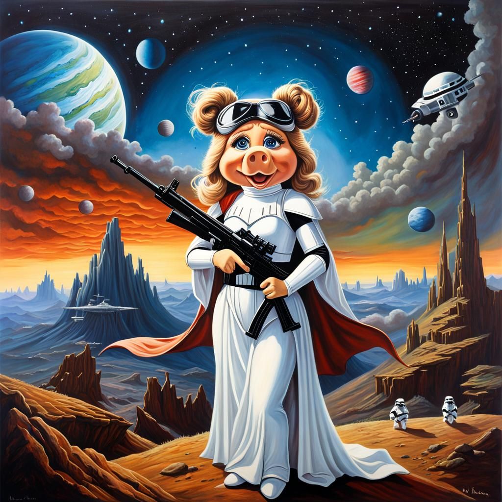 Miss Piggy as Princess Leia in Sci-Fi Battle
