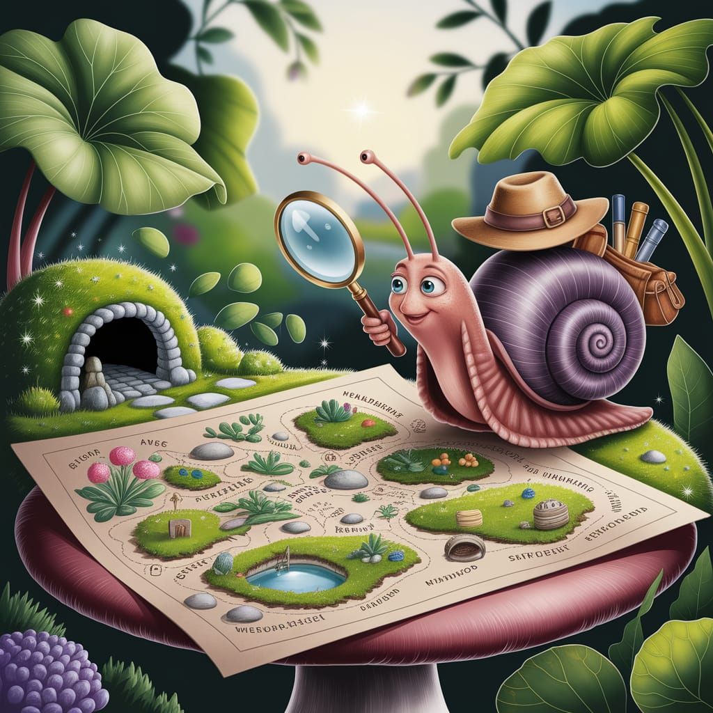 Snail Explorer Planning a Garden Adventure