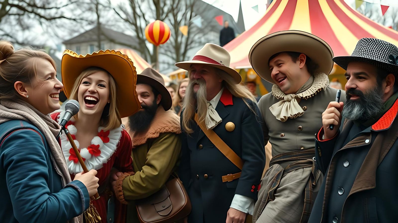 Circus Performers Enjoying a Fair, Oil Painting