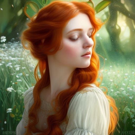 Victorian Redhead in Butterfly Garden Portrait