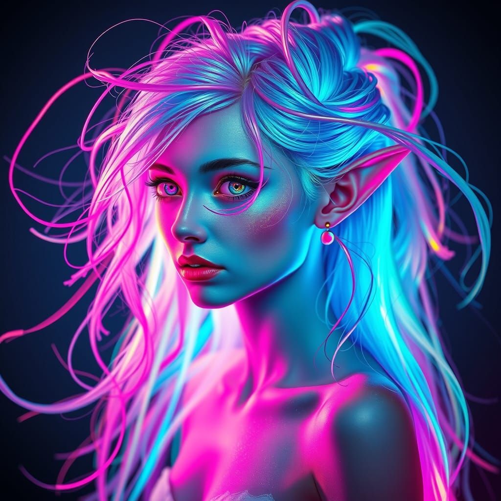 Ethereal Neon Elf Radiating Rainbow Light