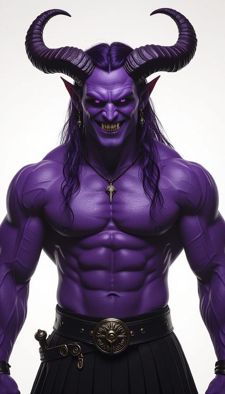 Muscular Demon in Kilt: Hyperrealistic 4K Portrait