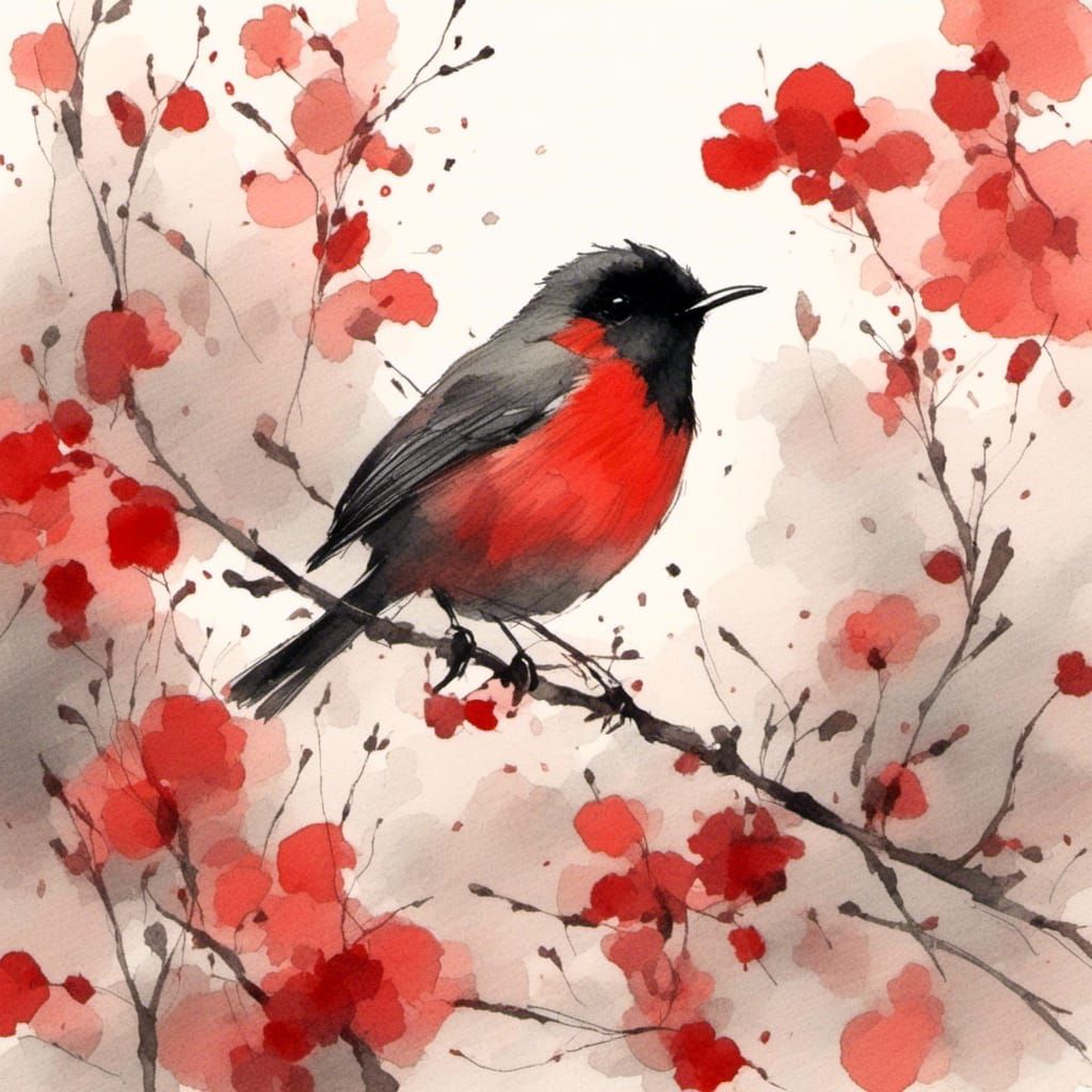 Red Robin Profile in Watercolor Style