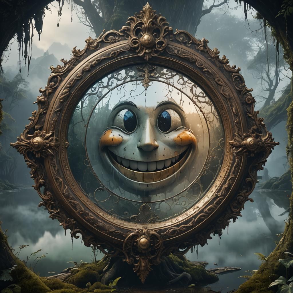 Smiley Face Mirror in Fog: Detailed Matte Painting