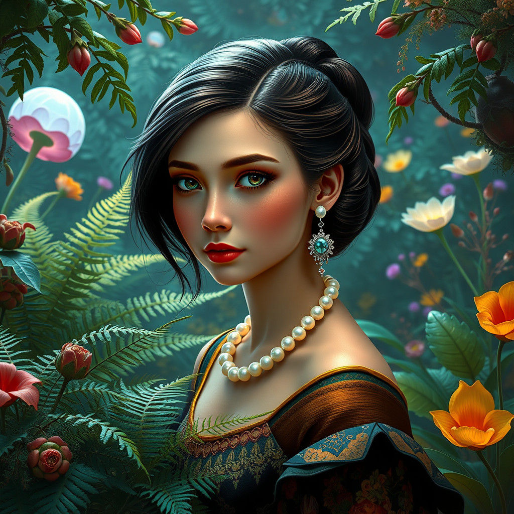 Girl in Bauhaus Garden: Futuristic Digital Art